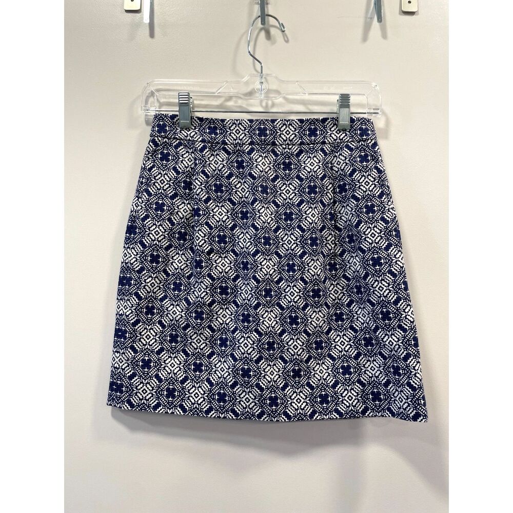 J Crew NWOT Mini Pencil Skirt Navy White Summer Print Size 00 Work Office